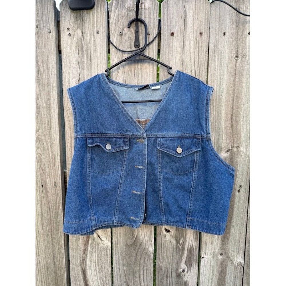 Vintage Goodfellows Denim Vest Women 20W Blue Medium Wash Floral Button Cropped